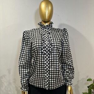Vintage black & white gingham check blouse LARGE 15/16